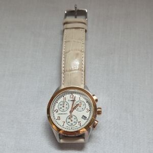 Timex 1854 Multi Function Watch Cream Leather Croc Band Rose Gold and Silver